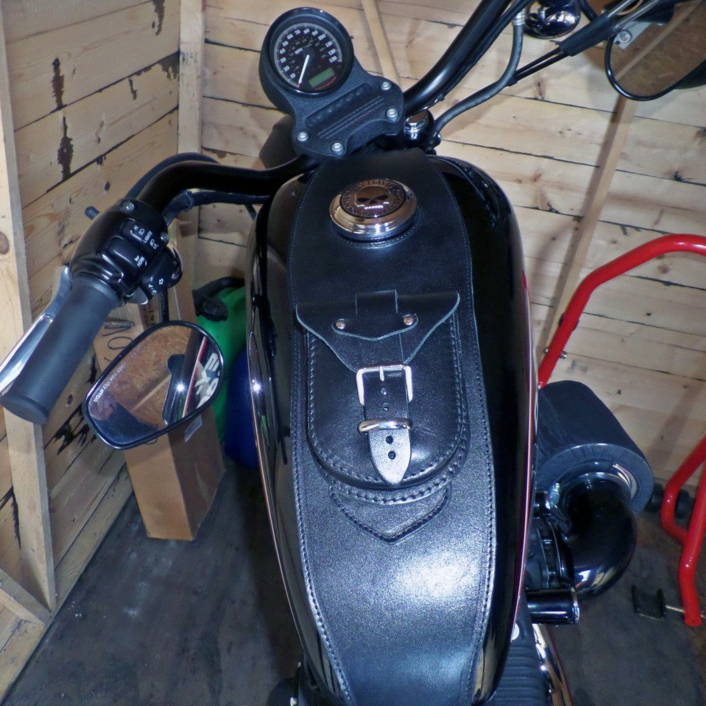 Harley Davidson Sportster - Black Leather Tank Chap with Pouch