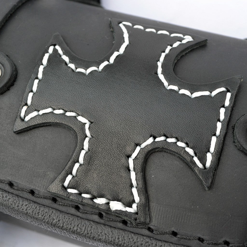 Leather Tool Roll / Saddlebag Motorcycle - Black with Maltese Cross.