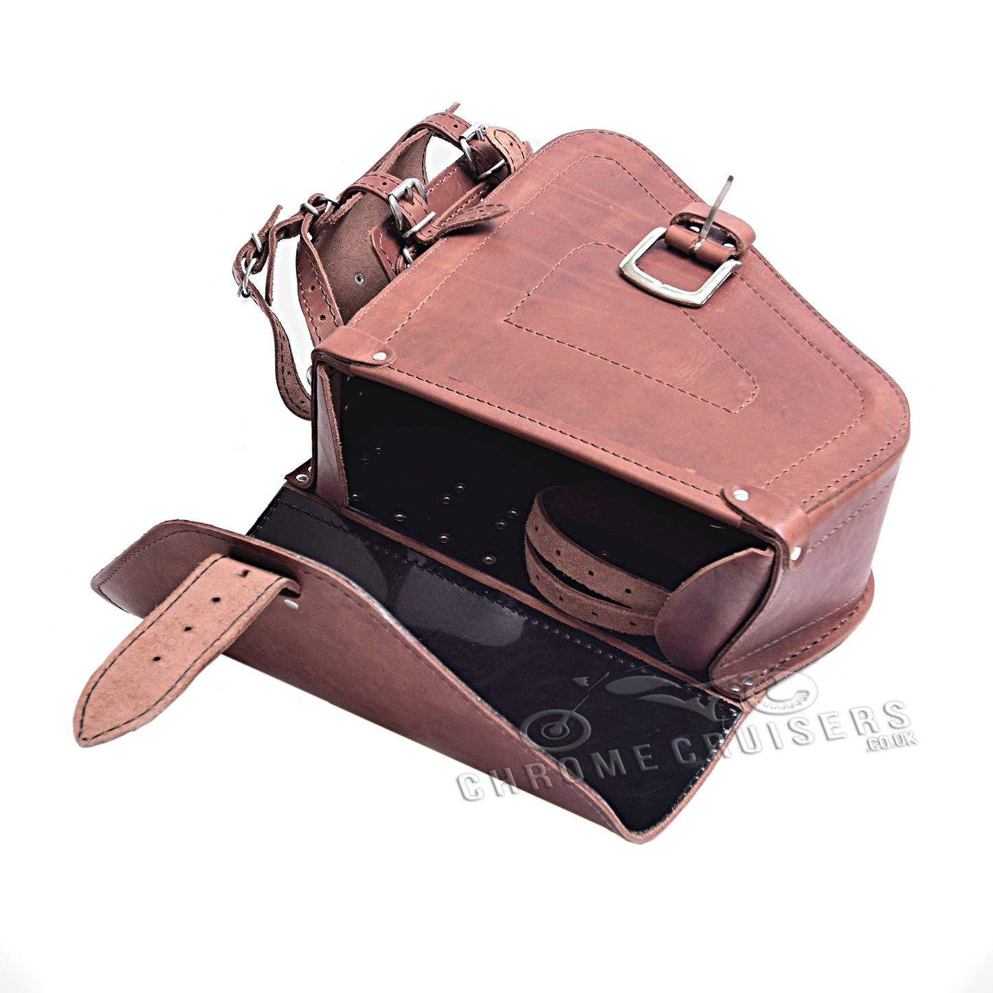 Harley Davidson Sportster New Model Brown LeatherLeft Side Saddlebag with 1L Fuel Bottle