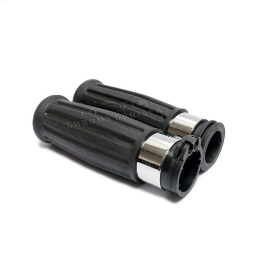 Vintage Custom Chrome and Rubber Grips for Harley Davidson (cable throttle)