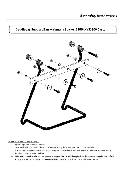 Yamaha Stryker 1300 (XVS1300 Custom) Chrome Saddlebag Support Brackets kit
