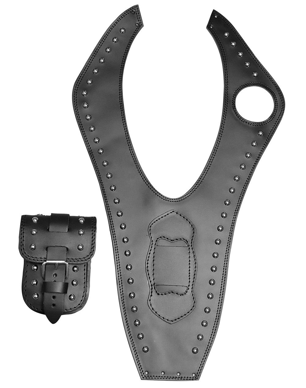 YAMAHA XVS 1100 DRAG STAR V-STAR CLASSIC / CUSTOM LEATHER TANK PANEL/CHAP AND POUCH WITH RIVETS