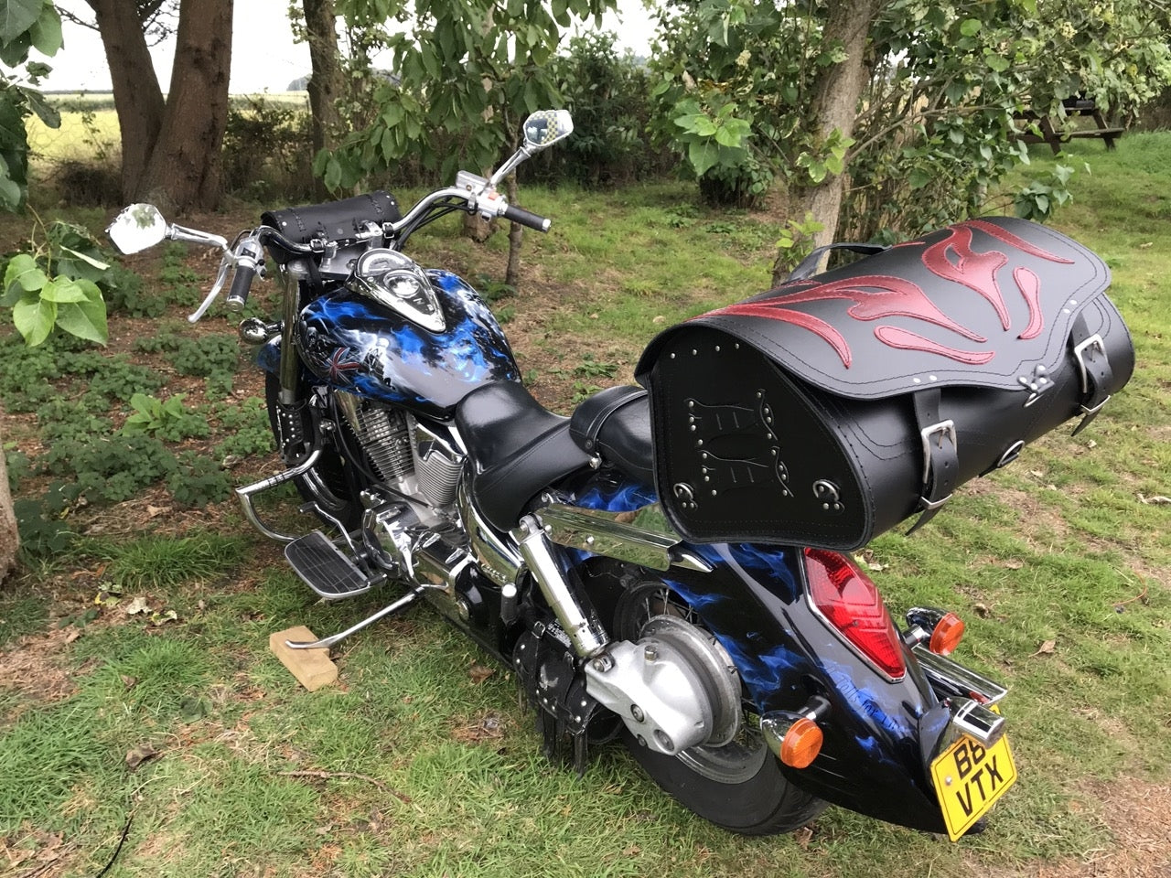 Sissy Bar Bag, Back Seat Bag, Rear Bag - Motorcycle Luggage - Red Demon - REAL LEATHER