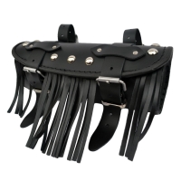 Leather Tool Roll / Saddlebag with Fringes, Motorcycle - Black