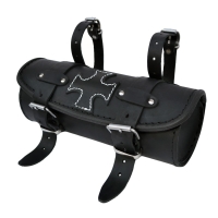 Leather Tool Roll / Saddlebag Motorcycle - Black with Maltese Cross.