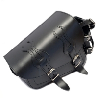 Harley Davidson Sportster - Black Leather Saddlebag with bottle holder - Flame