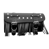 Leather Tool Roll / Saddlebag with Studs Motorcycle  - Black - Large