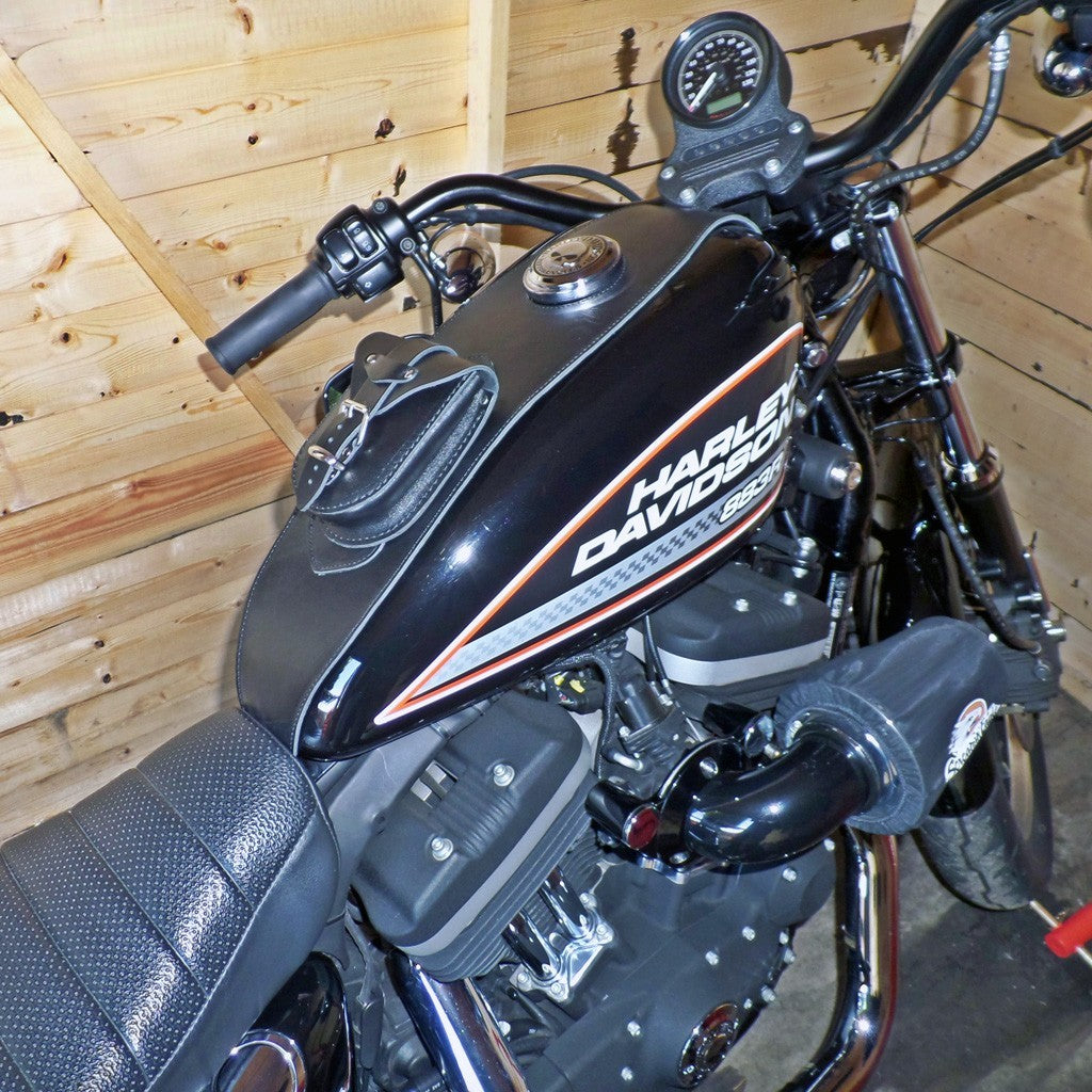 Harley Davidson Sportster - Black Leather Tank Chap with Pouch