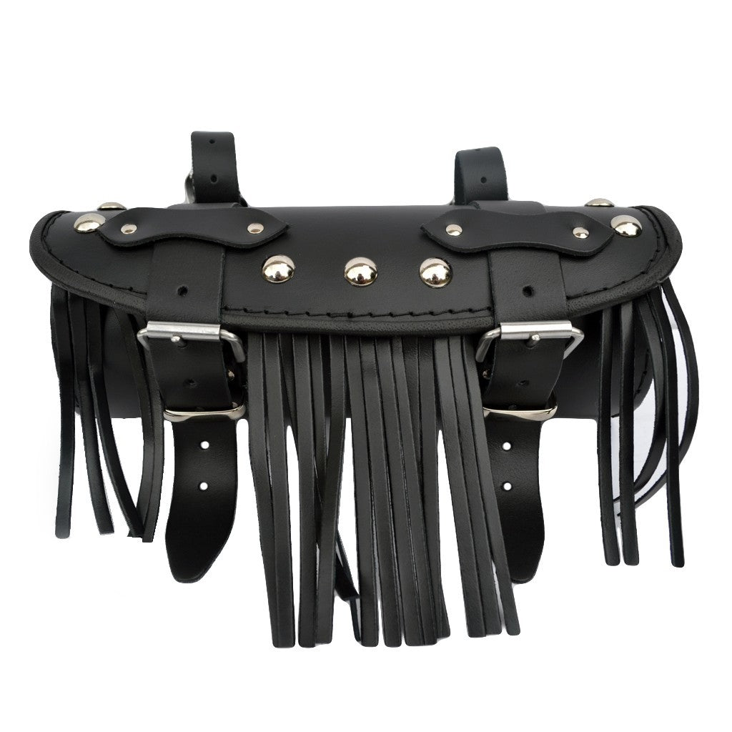 Leather Tool Roll / Saddlebag with Fringes, Motorcycle - Black