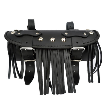 Leather Tool Roll / Saddlebag with Fringes, Motorcycle - Black