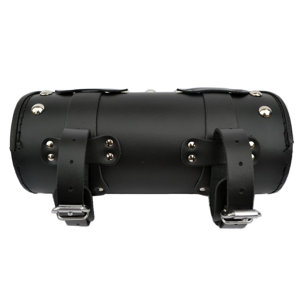 Leather Tool Roll / Saddlebag with Fringes, Motorcycle - Black