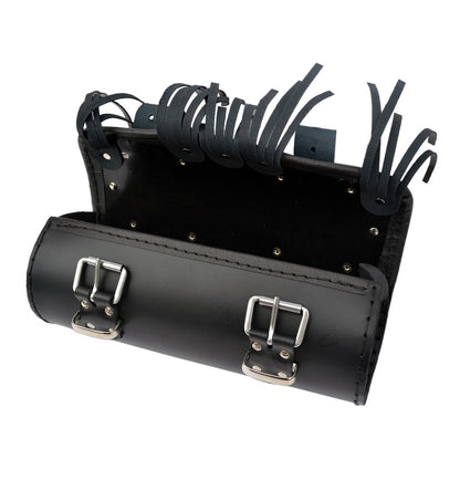 Leather Tool Roll / Saddlebag with Fringes, Motorcycle - Black