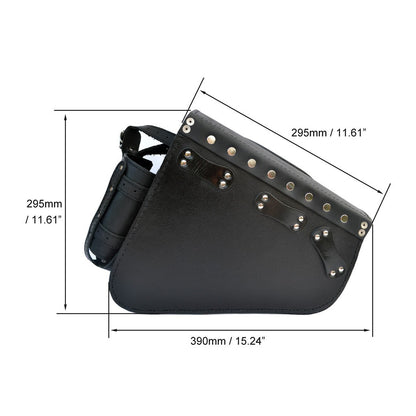 Harley Davidson Sportster Black Leather Saddlebag with Skull emblem and bottle holder