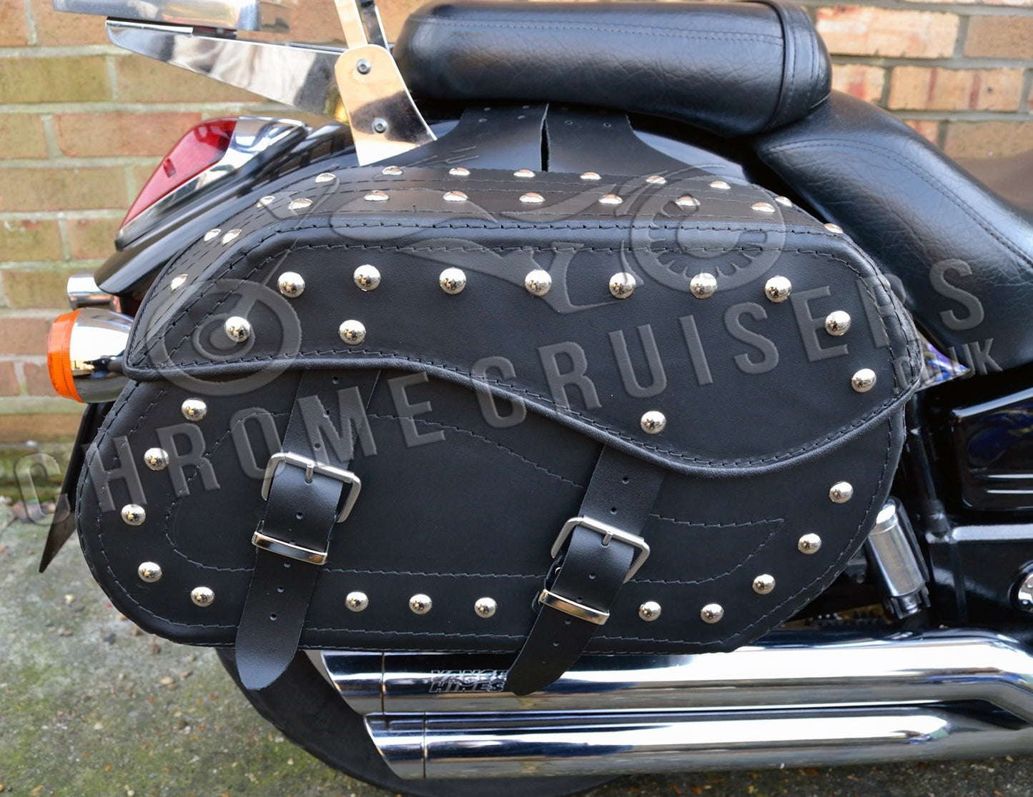 Leather Saddlebags Panniers (pair) - Motorcycle Bags, Handmade Black with Studs