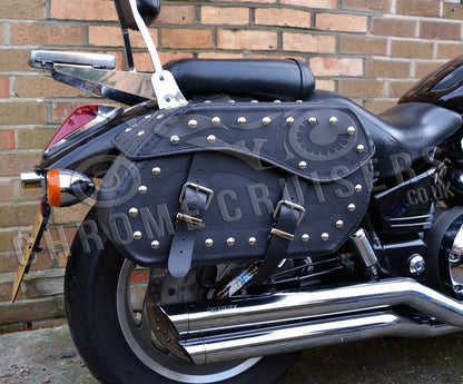 Leather Saddlebags Panniers (pair) - Motorcycle Bags, Handmade Black with Studs