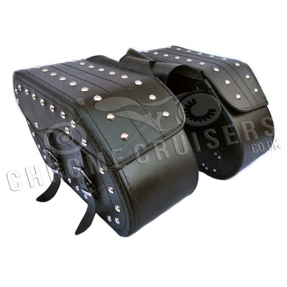 Leather Saddlebags Panniers (pair) - Motorcycle Bags, Handmade Black with Studs