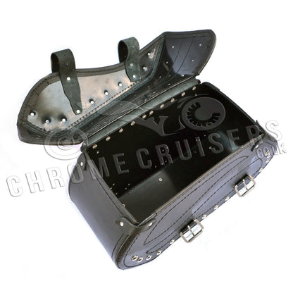 Leather Saddlebags Panniers (pair) - Motorcycle Bags, Handmade Black with Studs