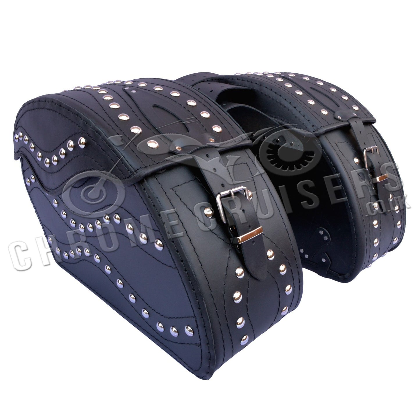 Leather Saddlebags Panniers (pair) - Motorcycle Bags, Handmade Black with Studs