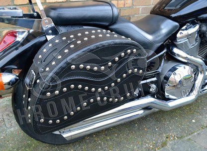 Leather Saddlebags Panniers (pair) - Motorcycle Bags, Handmade Black with Studs