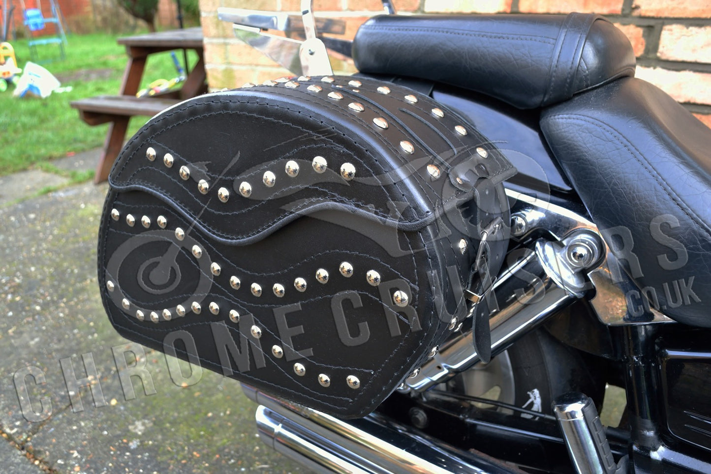 Leather Saddlebags Panniers (pair) - Motorcycle Bags, Handmade Black with Studs