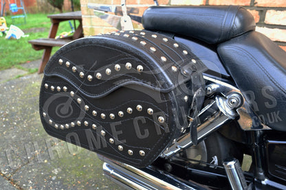 Leather Saddlebags Panniers (pair) - Motorcycle Bags, Handmade Black with Studs