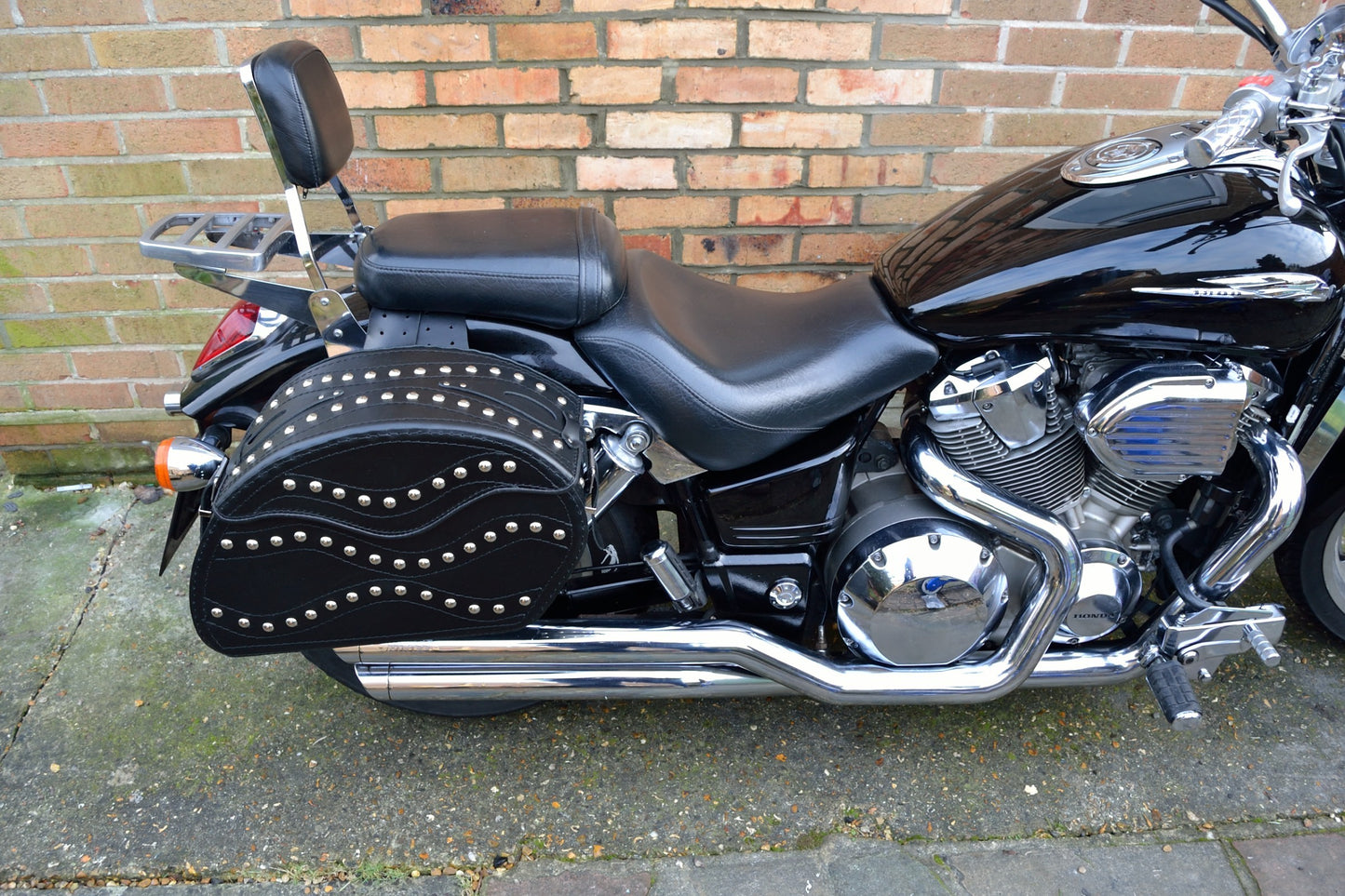 Leather Saddlebags Panniers (pair) - Motorcycle Bags, Handmade Black with Studs