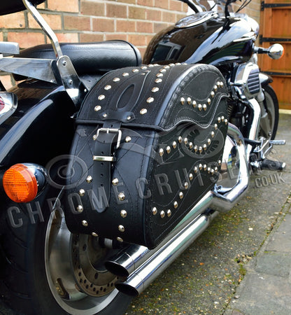 Leather Saddlebags Panniers (pair) - Motorcycle Bags, Handmade Black with Studs