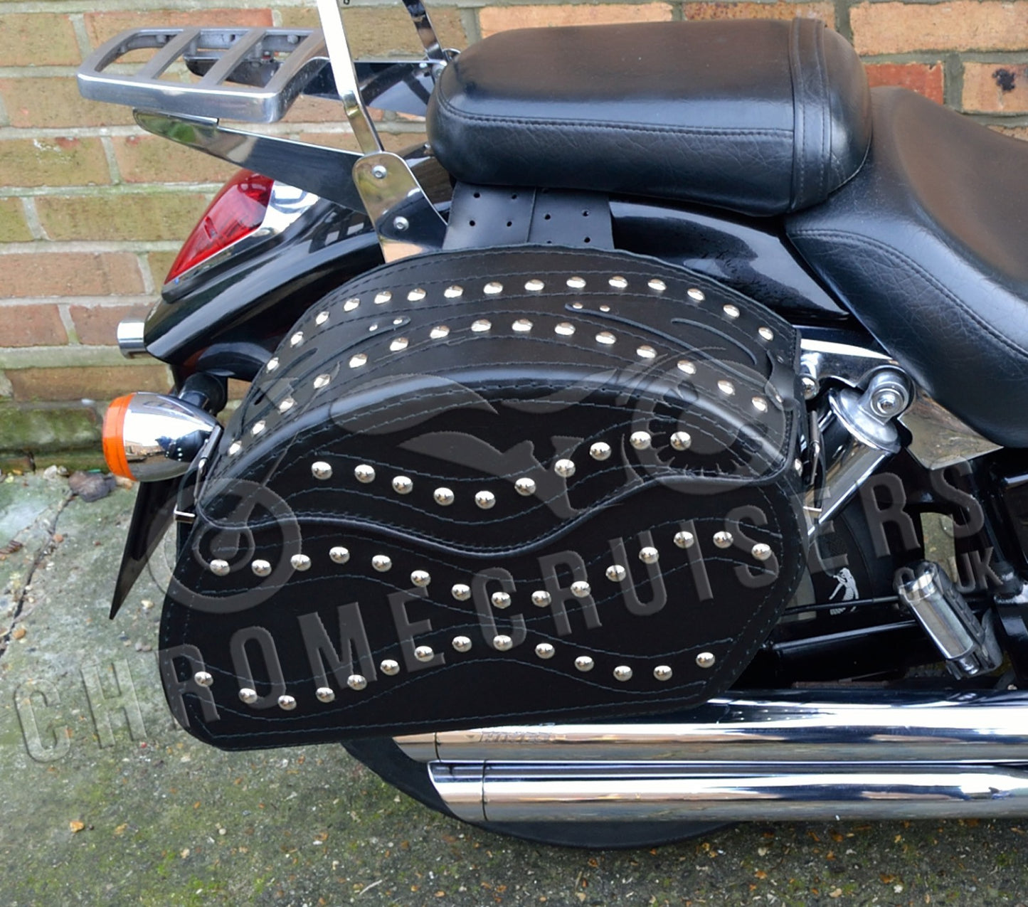 Leather Saddlebags Panniers (pair) - Motorcycle Bags, Handmade Black with Studs