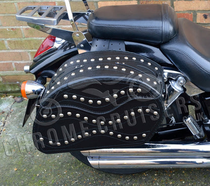 Leather Saddlebags Panniers (pair) - Motorcycle Bags, Handmade Black with Studs