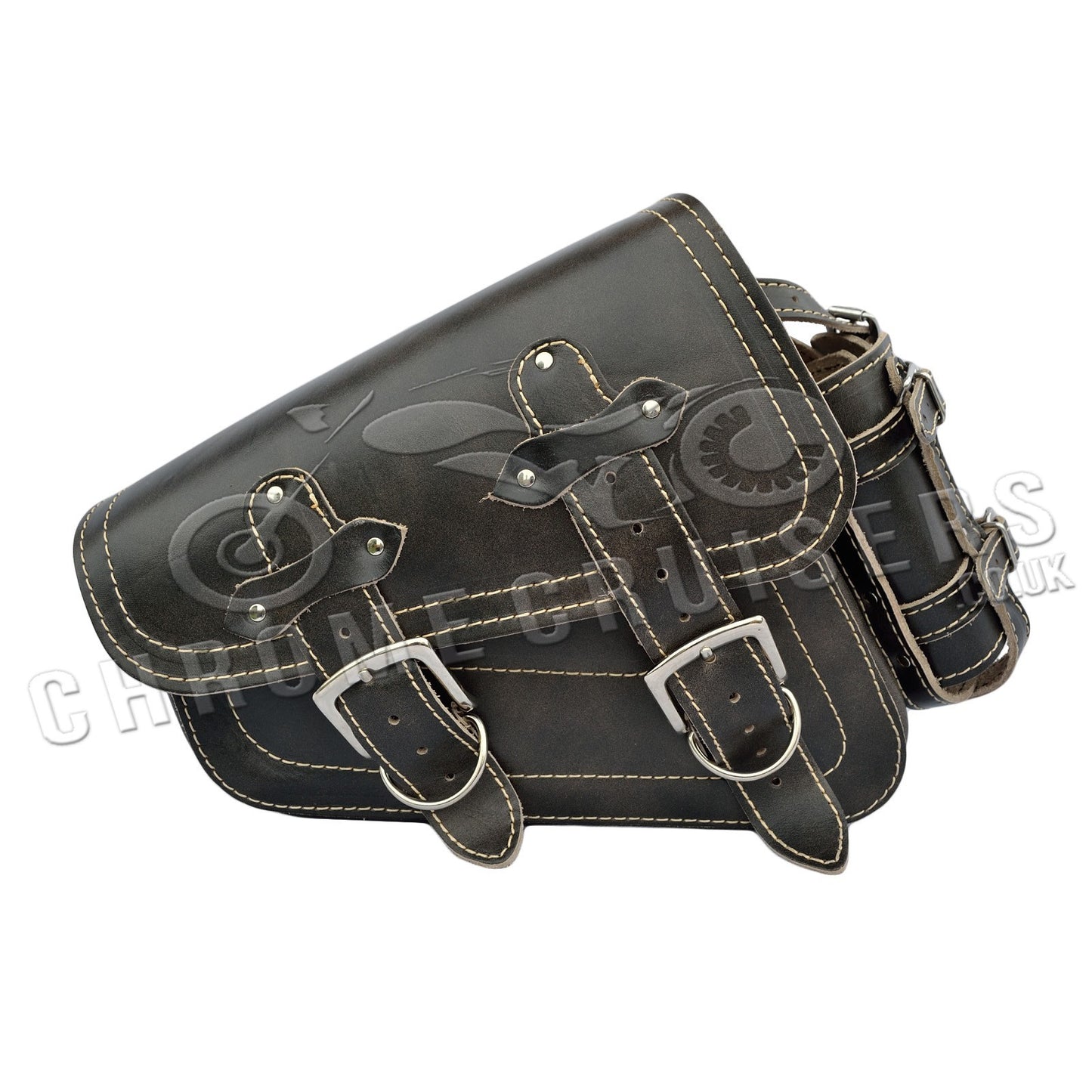 Harley Davidson Sportster Black Leather Saddlebag "Vintage" with bottle holder