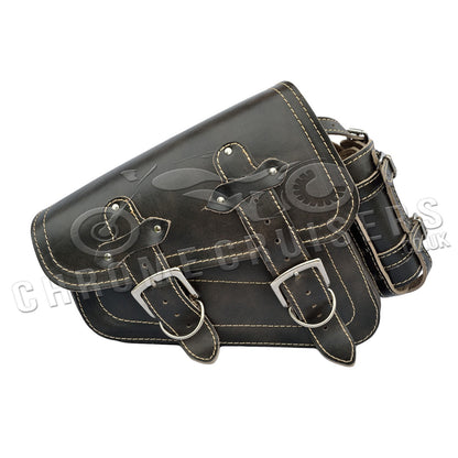 Harley Davidson Sportster Black Leather Saddlebag "Vintage" with bottle holder