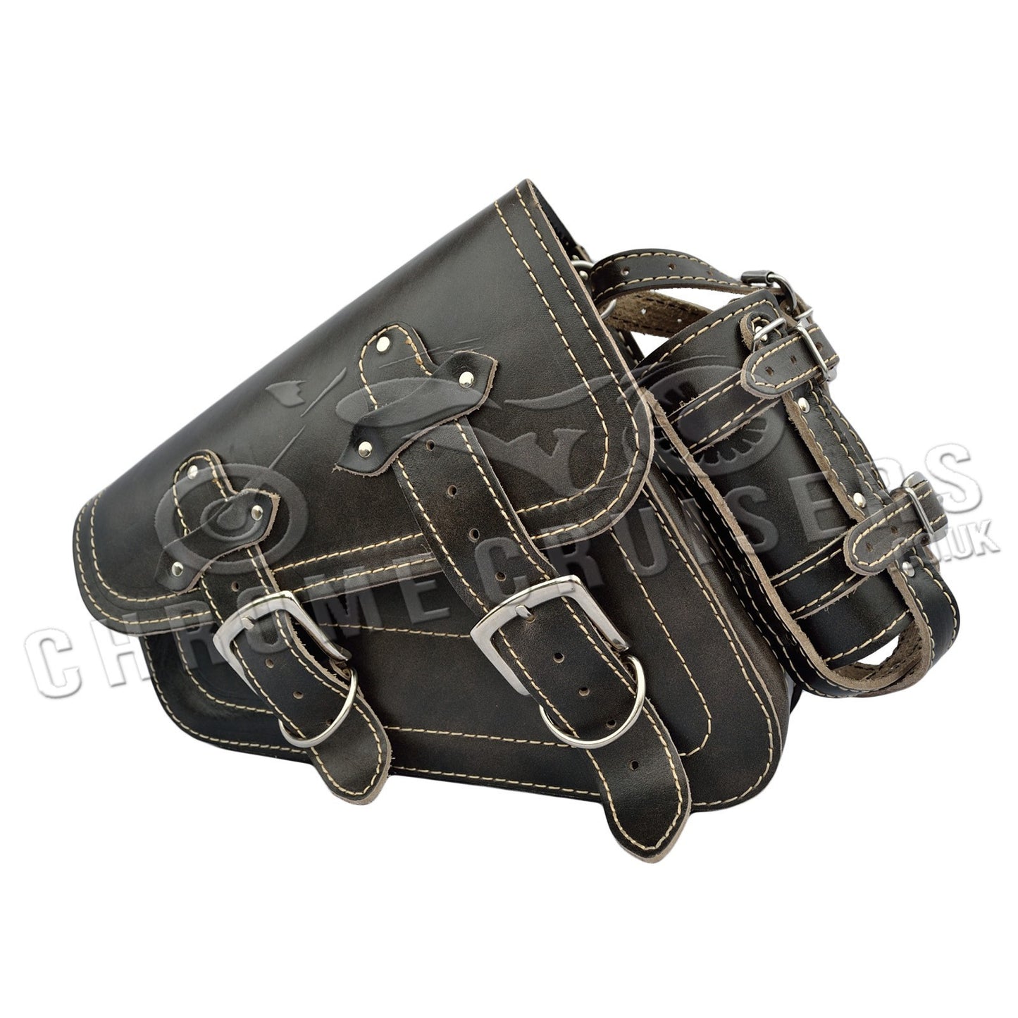 Harley Davidson Sportster Black Leather Saddlebag "Vintage" with bottle holder