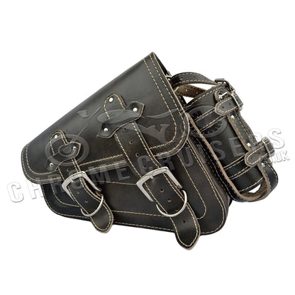 Harley Davidson Sportster Black Leather Saddlebag "Vintage" with bottle holder