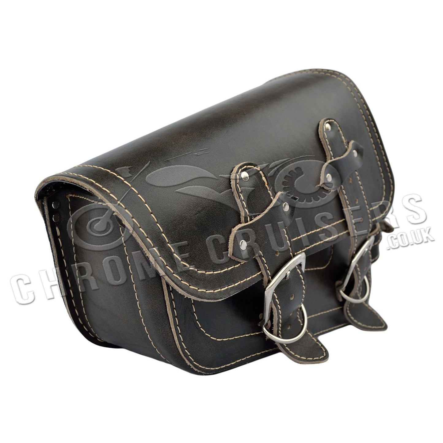 Harley Davidson Sportster Black Leather Saddlebag "Vintage" with bottle holder