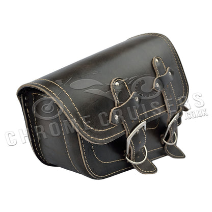 Harley Davidson Sportster Black Leather Saddlebag "Vintage" with bottle holder