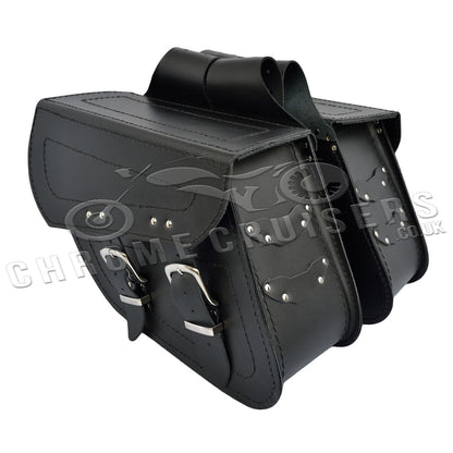 Leather Saddlebags Panniers (pair) - Motorcycle Bags, Handmade Black