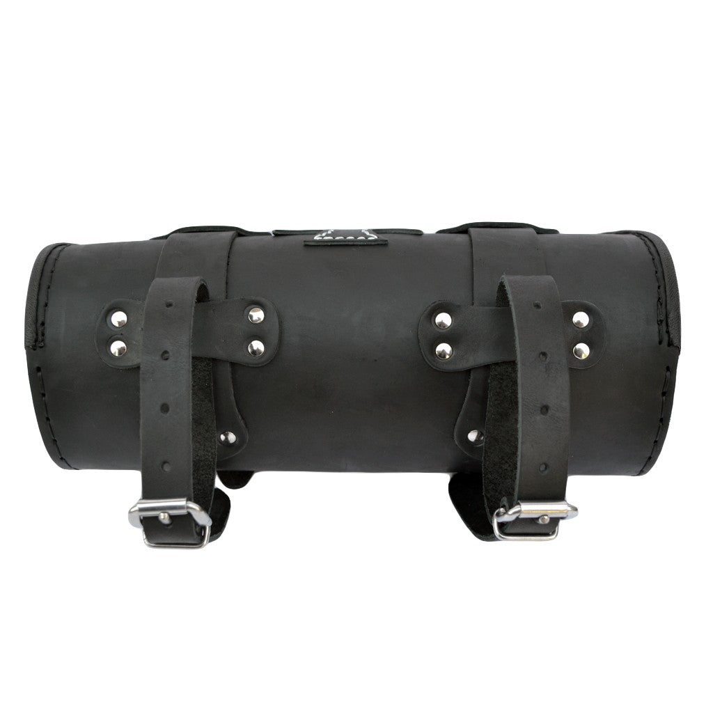 Leather Tool Roll / Saddlebag Motorcycle - Black with Maltese Cross.
