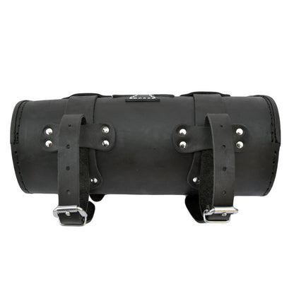 Leather Tool Roll / Saddlebag Motorcycle - Black with Maltese Cross.