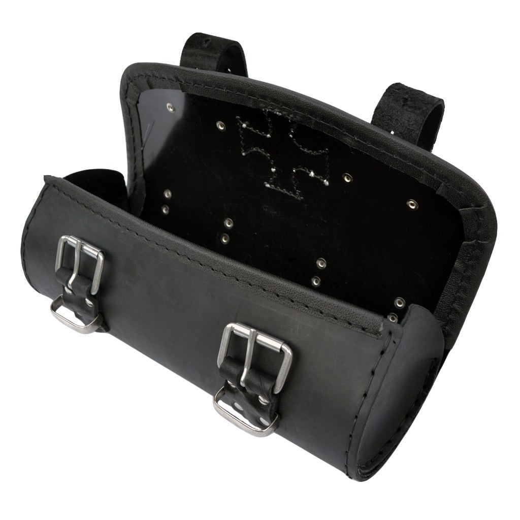 Leather Tool Roll / Saddlebag Motorcycle - Black with Maltese Cross.
