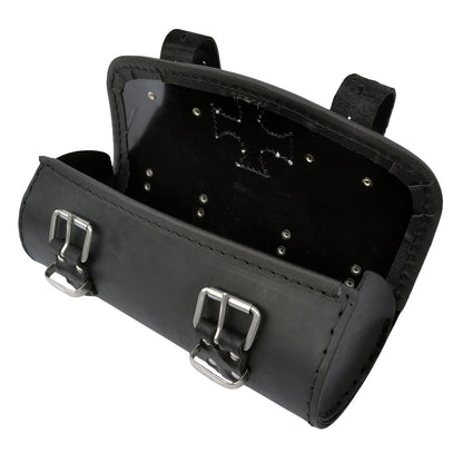 Leather Tool Roll / Saddlebag Motorcycle - Black with Maltese Cross.