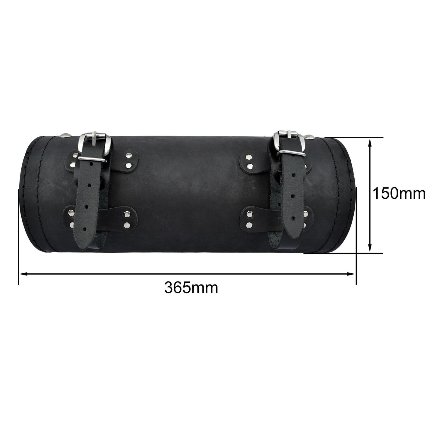 Leather Tool Roll / Saddlebag with Studs Motorcycle  - Black - Large