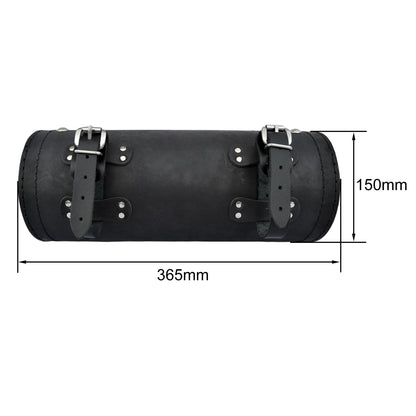 Leather Tool Roll / Saddlebag with Studs Motorcycle  - Black - Large