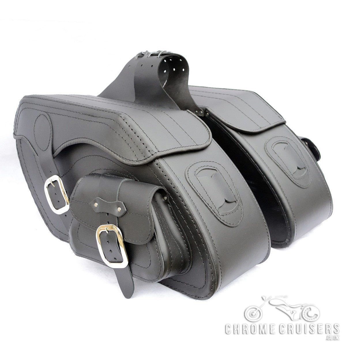 Leather Saddlebags Panniers (pair) - Motorcycle Bags, Handmade Black