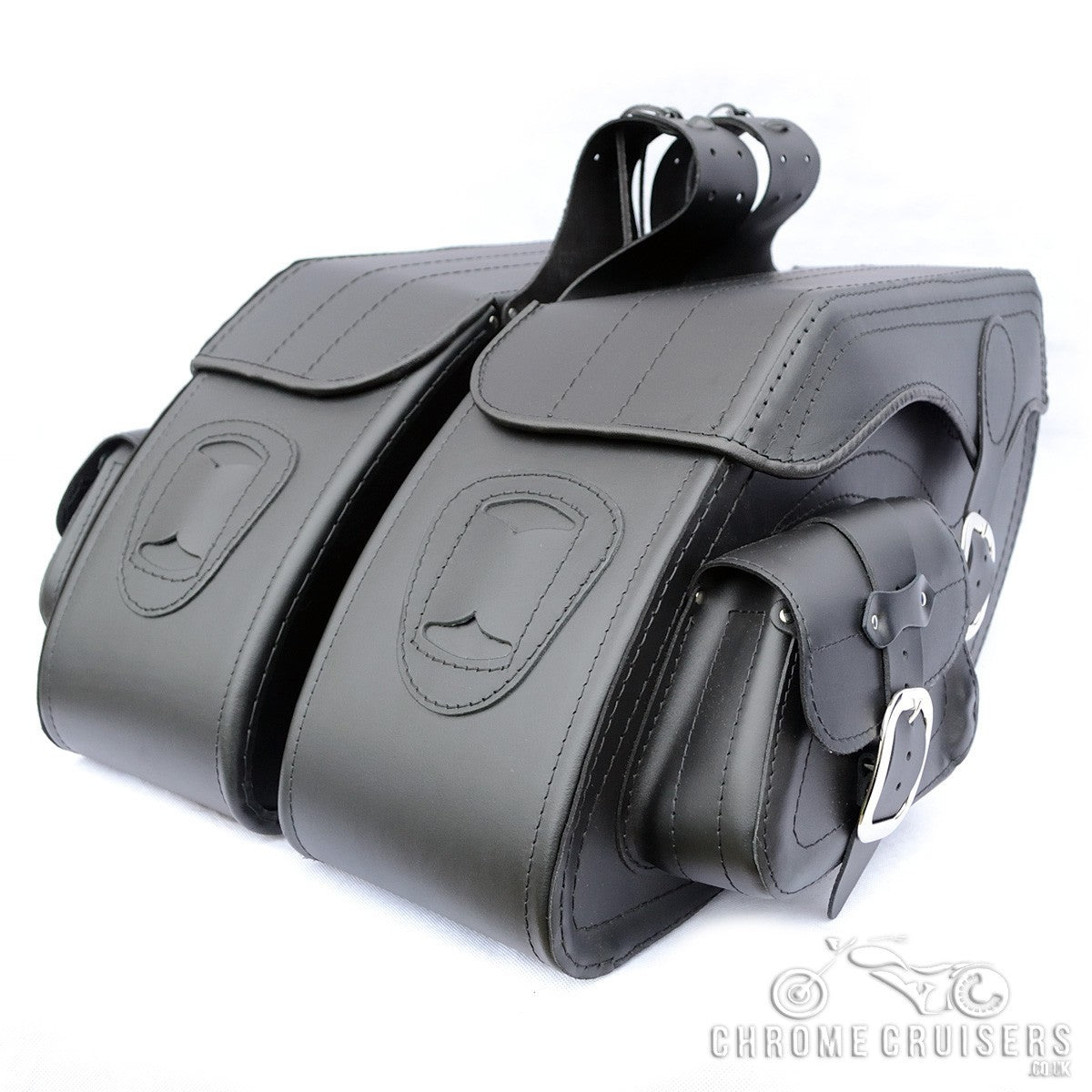 Leather Saddlebags Panniers (pair) - Motorcycle Bags, Handmade Black