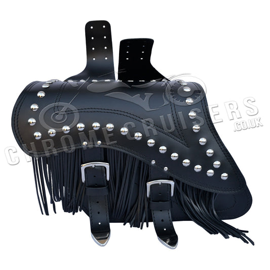 Leather Saddlebags Panniers (pair) - Motorcycle Bags, Handmade Black with Studs and Tassels