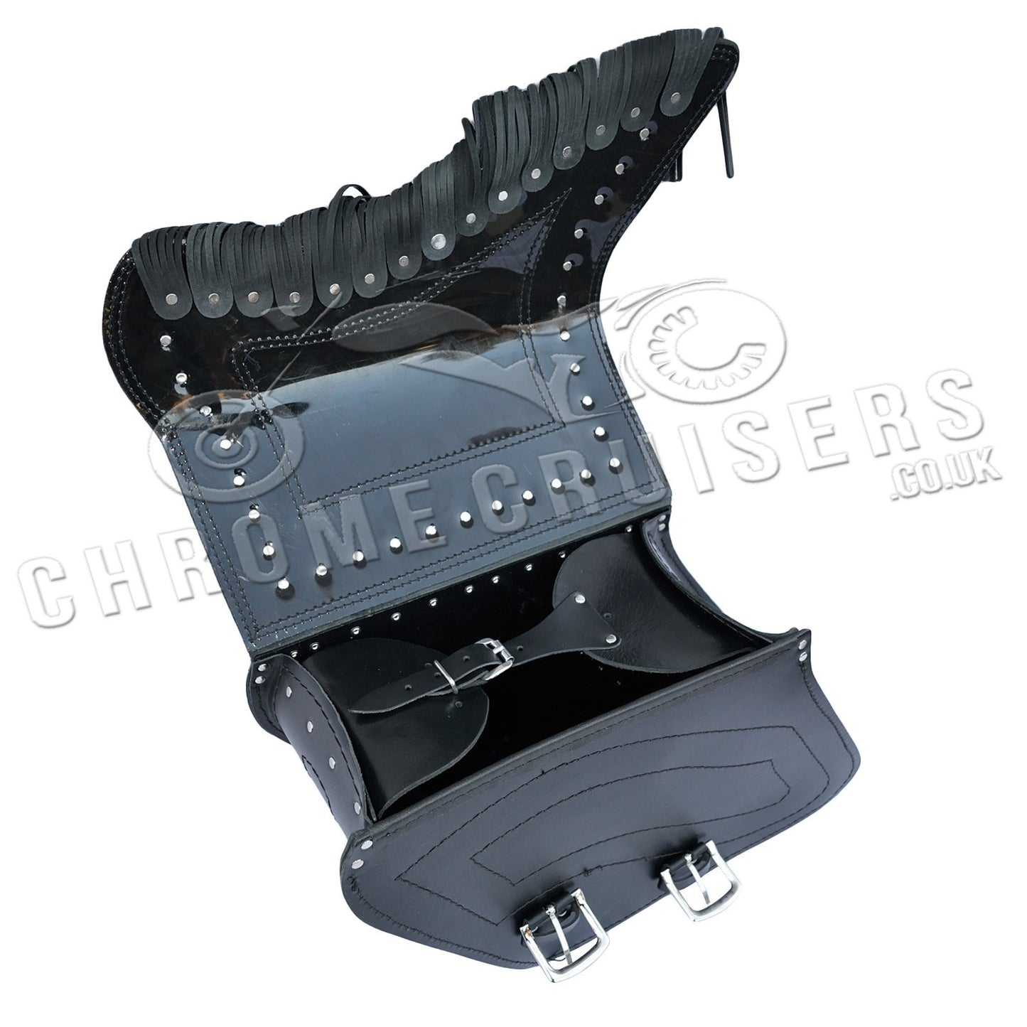 Leather Saddlebags Panniers (pair) - Motorcycle Bags, Handmade Black with Studs and Tassels