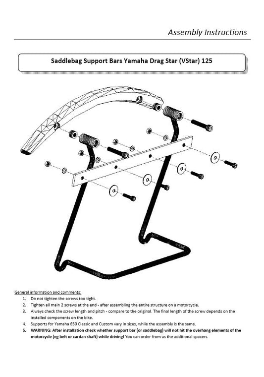 Saddlebag Support Brackets - Yamaha XVS125 Drag Star V-Star