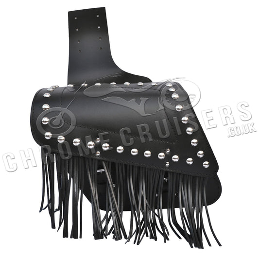 Leather Saddlebags Panniers (pair) - Motorcycle Bags, Handmade Black with Studs and Tassels