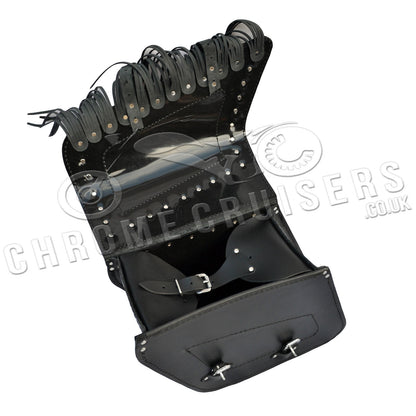 Leather Saddlebags Panniers (pair) - Motorcycle Bags, Handmade Black with Studs and Tassels