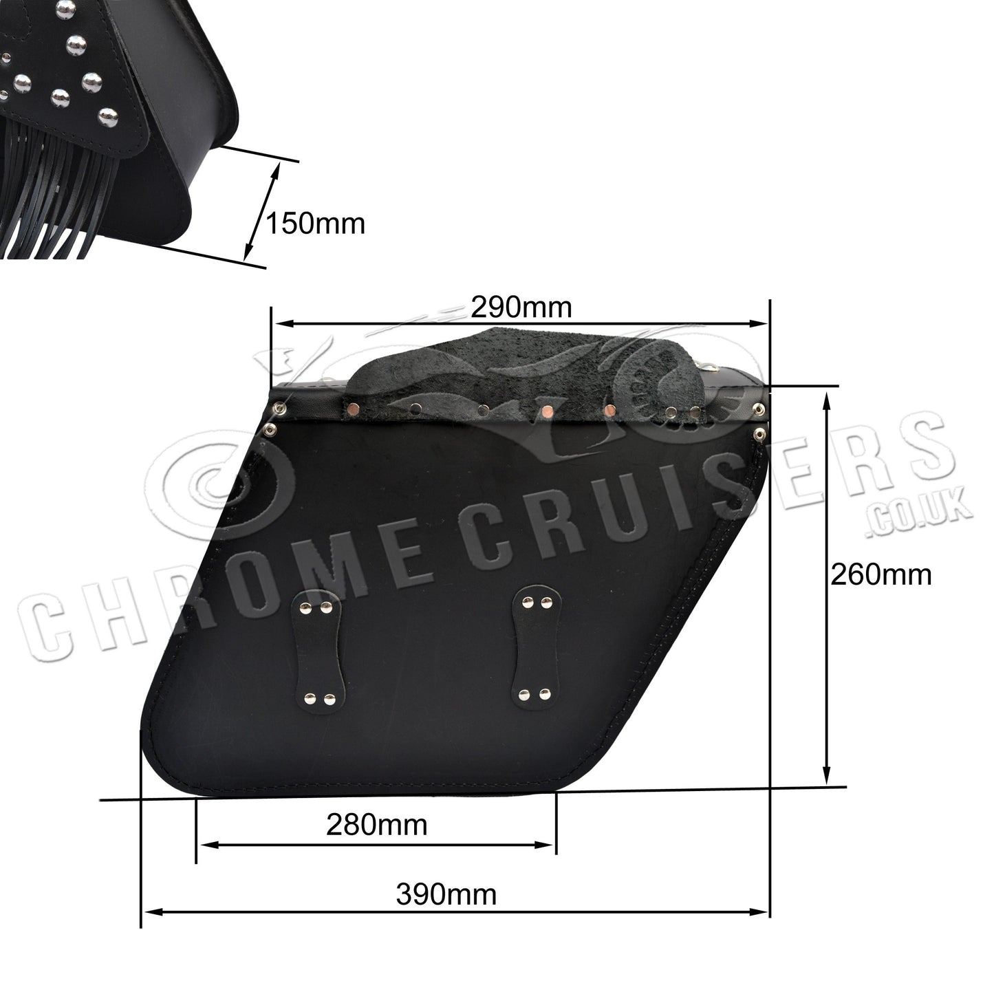 Leather Saddlebags Panniers (pair) - Motorcycle Bags, Handmade Black with Studs and Tassels